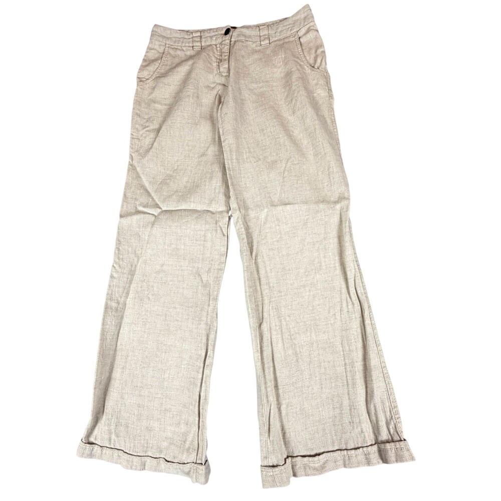 Oda Lux Pants Womens 38 (30x28.5) Beige Linen Wide Leg Button Pocket Minimalist